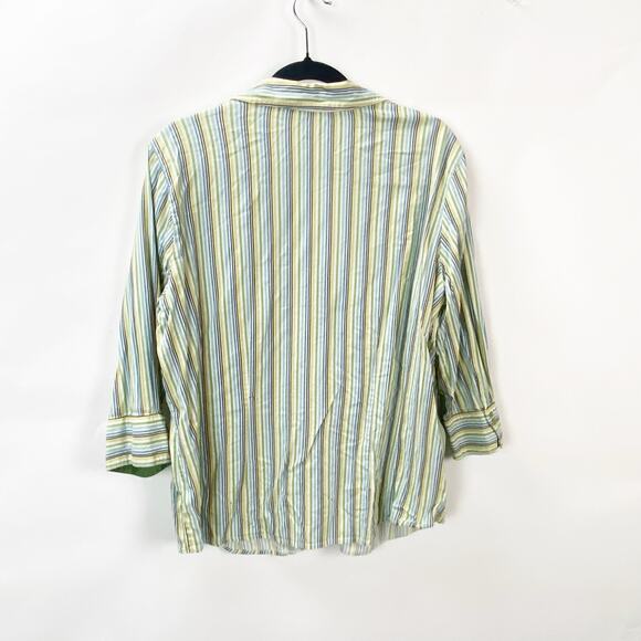 2/$30 St. John's Bay 3/4 Sleeve Button Up Shirt Striped Green Women's Plus 1x - Picture 7 of 10